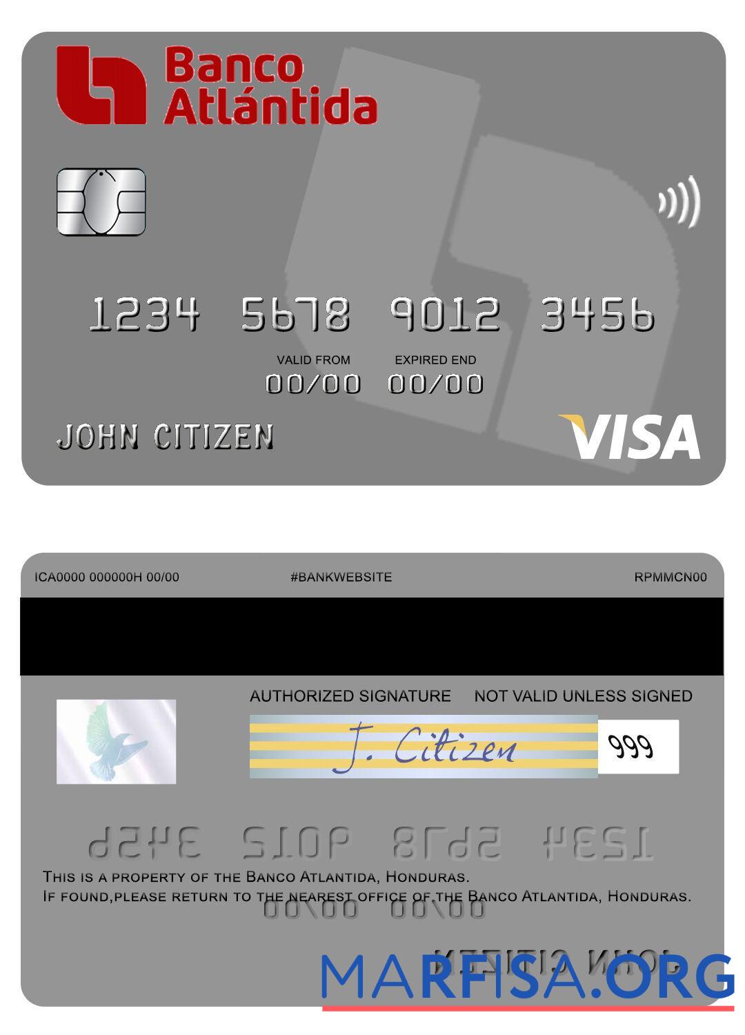 Blank Honduras Banco Atlantida visa card template